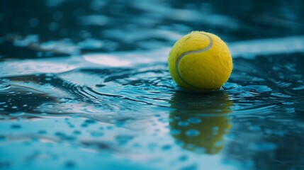 Wall Mural - Tennis ball on a flooded court.