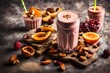 Fruit shake with dried fruits With copyspace for text