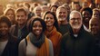 Diverse Crowd Gathering Outdoors - Close-up of Faces and Smiling Team Generative AI
