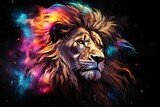 Fototapeta Dziecięca - Lion head with colorful fire effect on black background. Fantasy illustration