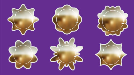 Wall Mural - gold futuristic y2k design element. set of metal stickers in retro style
