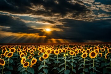 Wall Mural - clouds over the field of sunflowers
