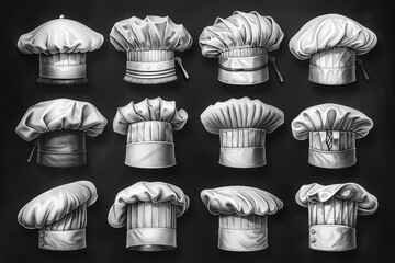 Wall Mural - Black and white chef's hat modern set