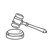 Judge gavel vector icon in doodle style. Symbol in simple design. Cartoon object hand drawn isolated on white background.