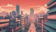 90's Japanese animation style city view, retro concept illustration background created with generative ai.