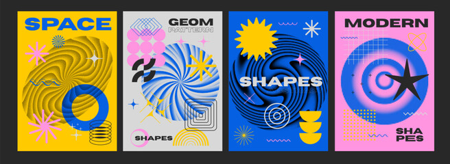 Aufkleber - Set Of Cool Futuristic Trendy Brutalist Posters. Collection Of Abstract Geometric Pattern Shapes.