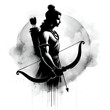 Black and white watercolor illustration for ram navami with silhouette of lord rama.