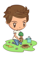 Sticker - Child planting tree