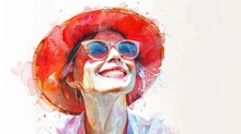 A Cute Comical Lady's Watercolor Portrait In Distinctive Style On White Background Generative AI