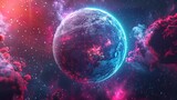 Fototapeta Kosmos - Unknown planet, space background, neon effect.