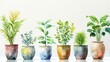 Watercolor Indoor Plants in Pots on White Background Generative AI