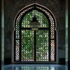 Wall Mural - A green archway with a green stained glass window