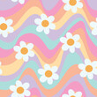 Groovy Floral Pattern Retro Floral Background Daisy Seamless Pattern Wavy Background