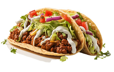 Two tacos filled with savory meat, fresh lettuce, and juicy tomatoes