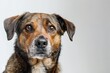 Adorable mixed breed dog alone against white background