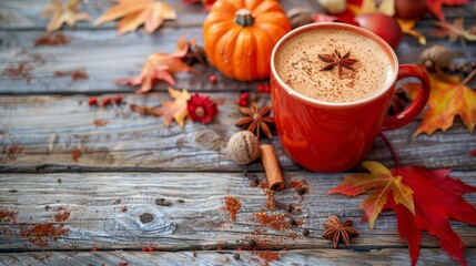 Wall Mural - Coffee Cup on Wooden Table