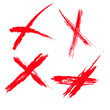 Hand set cross mark X. Collection of red stripes on a white background. Cross sign graphic symbol drawn with red dry charcoal strokes in letter x shape in vector - uneven scratched lines