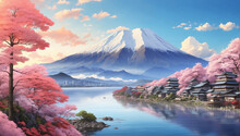 Mountain And Cherry Blossoms