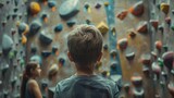 Fototapeta Las - Family Enjoying a Boy's Indoor Climbing Adventure Generative AI