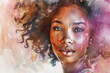portrait of beautiful young african-american woman in style of an aquarelle