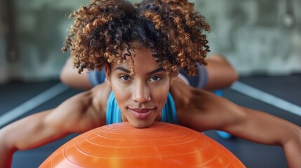 Fit Woman Strengthening Core Muscles with Exercise Ball Generative AI