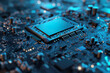 © marishatti - computer central processor on a board in blue and dark blue colors