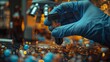 Scientist examining capsules in laboratory with precision