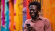 Jovial African Man Engrossed in Mobile Conversation Generative AI
