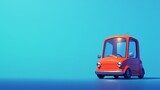 A fun cartoon red car banner with a blue gradient background and copy space. In style of 3d rendering, blender, and C4D.  Holiday, travel, birthday, vacation, and party concept. 