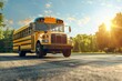 Clean sunny background with school bus on blacktop
