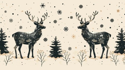 Stylish Snowflake and Reindeer Wallpaper, generative ai