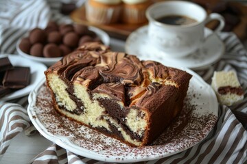 Canvas Print - Homemade pound cake with chocolate and vanilla flavors gluten free and served with coffee Made in a loaf pan