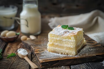 Poster - Homemade tres leches cake on rustic boards Latin American style