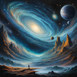 background with space including distant galaxies, stars and nebulous clouds