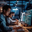 © Ace64 Studio - A scene showcasing a team of software developers coding, collaborating, and testing applications in a modern development environment