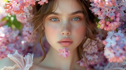 Sticker - Flower Crown Elegance: Spring Fashion Portrait, generative ai