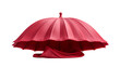 A solitary red umbrella stands against a stark white background
