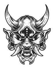 Wall Mural - Illustration vector Oni mask, Japanese demon mask.