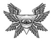 Illustration vector illuminati eye with angel wings.