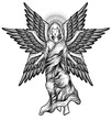 illustration seraphim angel antique engraving style.