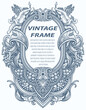 Vintage border frame engraving with antique ornament pattern - Vector Design