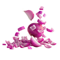 Wall Mural - Red onion slices and pieces on Transparent Background