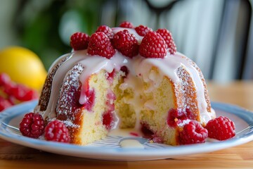 Wall Mural - Summer Lemon Bundt Cake with Caraway Seed Raspberries and Sugar Glaze