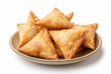 Canvas Print - Triangle shaped snacks on a plate with white background in Nairobi Kenya East Africa Delicious food for dinner Photo in travel blog