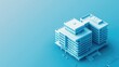 Illustration of a 3D miniature model modern, white building complex on blue background