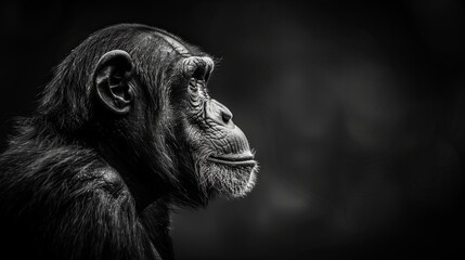 Wall Mural - Chimpanzee. Close-up portrait of a wild ape in monochrome style. Illustration for cover, postcard, interior design, banner, brochure, etc.