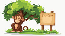 Illustration Of A Playful Monkey Beside The Empty S