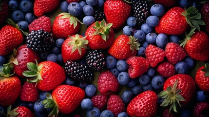 Wall Mural - Image of various berries such as - strawberries, blueberries, raspberries.