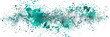 Silver and teal shimmering watercolor paint splatter on transparent background.