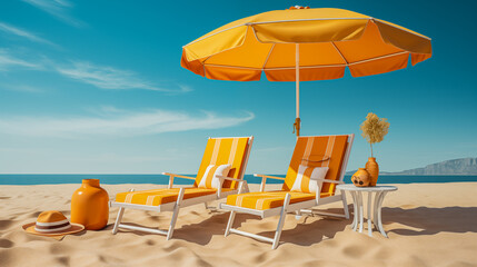 Wall Mural - beach chairs and umbrella on the beach